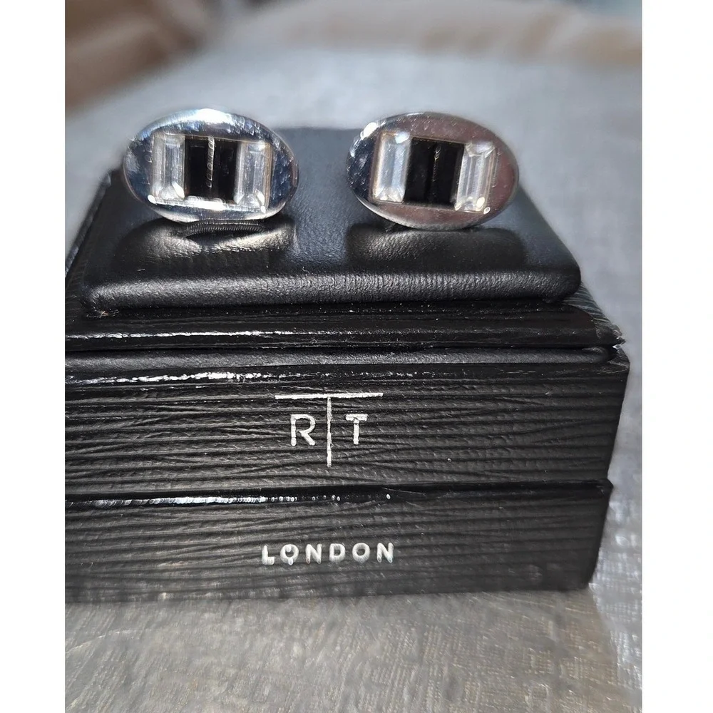 Robert Tateossian RT London Cufflinks Mens OS Silver Black Excellent Baguette